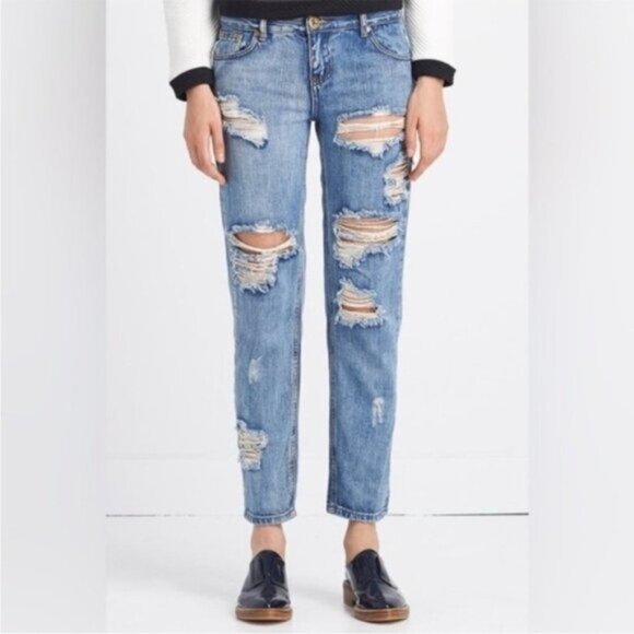 One Teaspoon Boyfriend Awesome Baggies Jeans Distressed Denim straight leg 25 - Picture 4 of 16